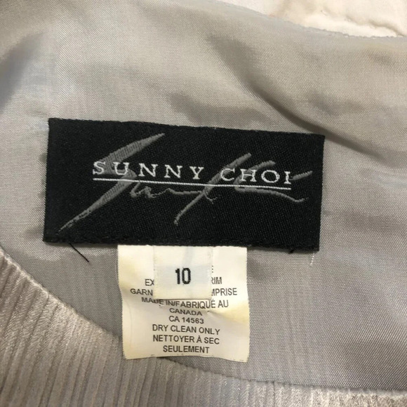 Vintage Silk Luxe Sunny Choi Silver Sheath Sleeveless Dress Ruffle Hem Size 10 - Picture 8 of 9